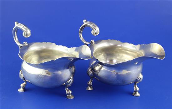 A pair of George II silver sauceboats, 20 oz.